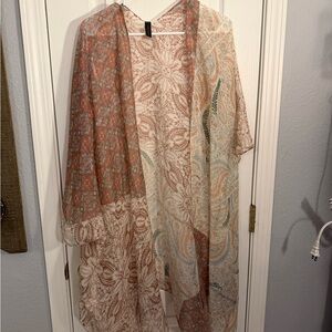 Lane Bryant Paisley Kimono in Brown and Cream w/ Metallic Threads